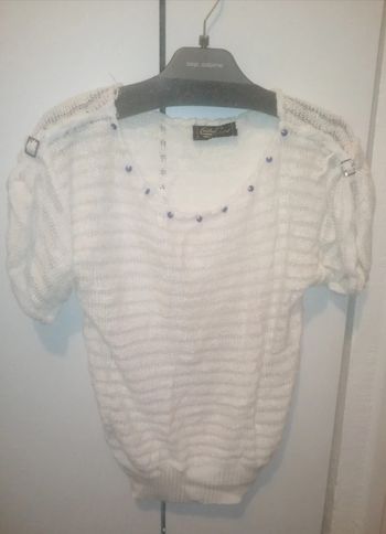 🌸Pull ajouré blanc soyeux Taille 40/42 Modèle déposé "Christian Gérard" Vintage 🌸