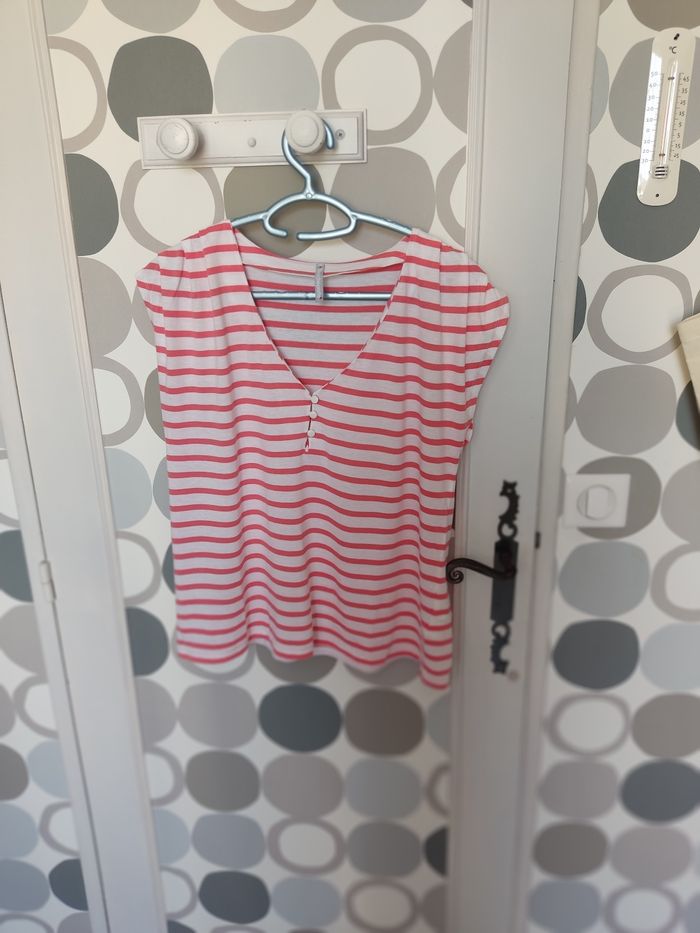 T shirt  blanc rayé rose