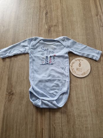Body Bébé Manches Longues Reflex 🌊 Sea Time / Phares 🚢 - Bleu Clair - 6 Mois (68 cm)