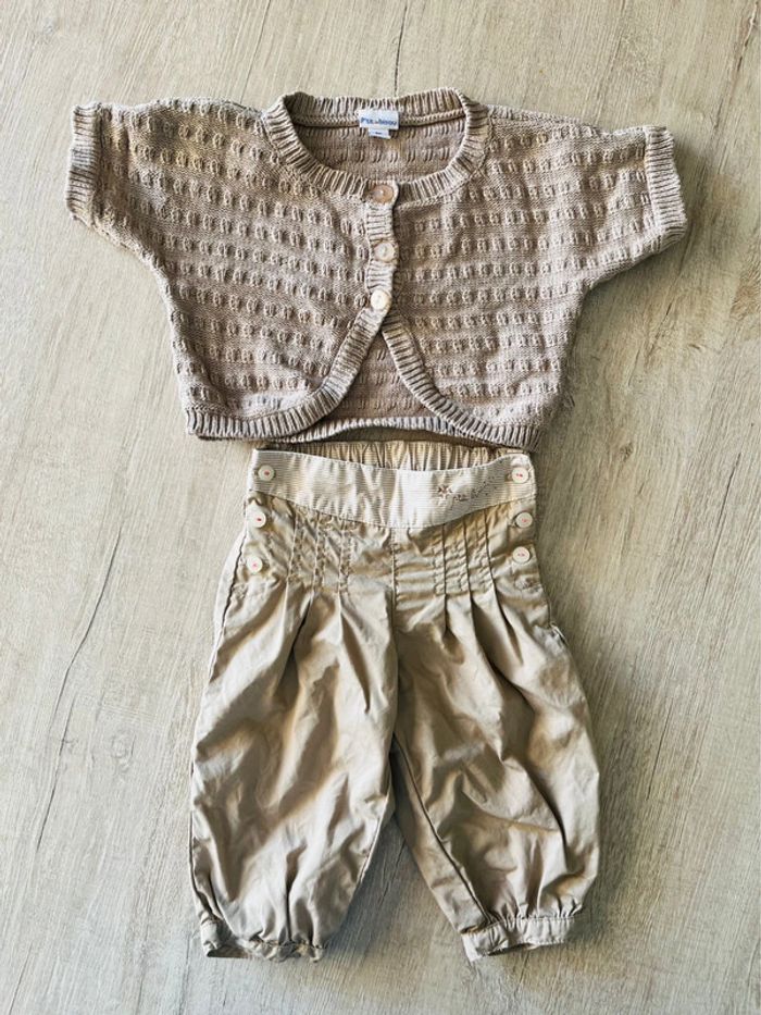 Gilet et pantalon bébé fille p’tit bisou