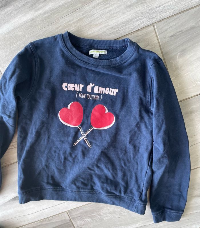 Sweat T 10 ans Vert Baudet bleu marine dessin cœur - photo numéro 2