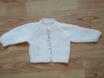 Gilet tricoté main blanc 3/6 mois Phildar