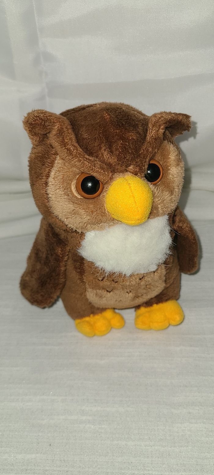 Peluche Animal Chouette Marron Gros Yeux 14 cm