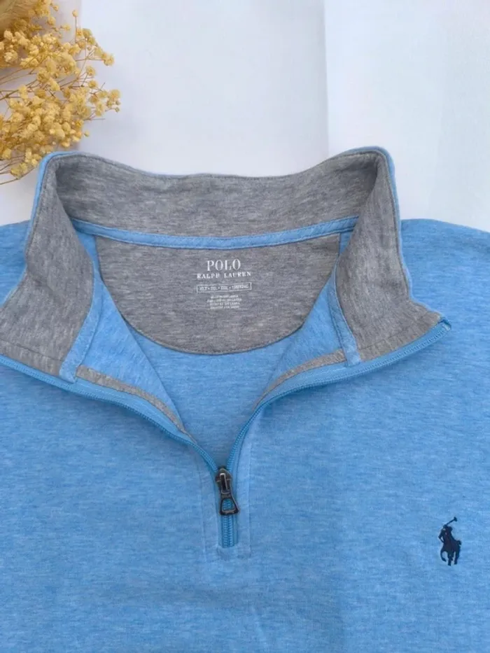 Pull 1/4 zippé Ralph Lauren homme bleu taille XL avec logo, toutes saisons - photo numéro 6