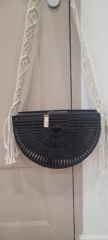 Sac demi lune bambou et macramé Neuf
