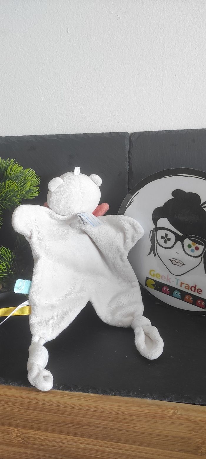 Doudou Tetinou Doumou blanc Ours Crème orange Sucre d'Orge lapin noeud bleu Rond - photo numéro 2