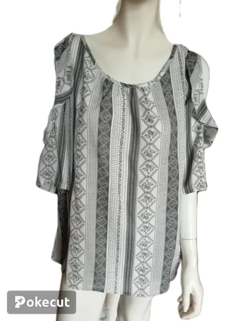 Blouse top chemisier chemise blanc gris Damart