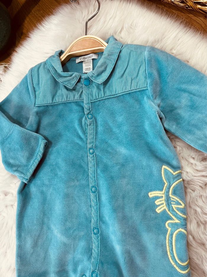 Taille 6 mois pyjama velours garçon Obaibi bleu * col chemise * 💙 - photo numéro 2
