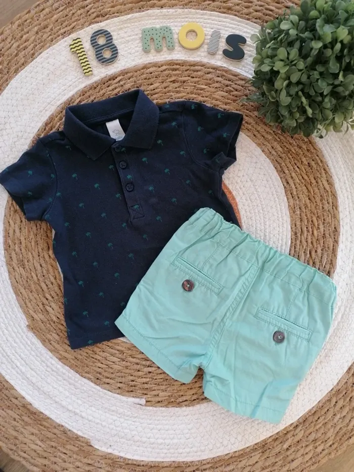 Ensemble short vert + tee-shirt manches courtes - 18 mois - photo numéro 3