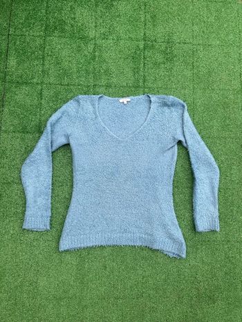 Pull Phildar bleu gris décolleté V taille S