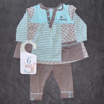 Ensemble robe legging fille gris bleu / 6 mois / Bon état
