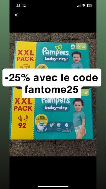Deux cartons de couches Pampers taille 6