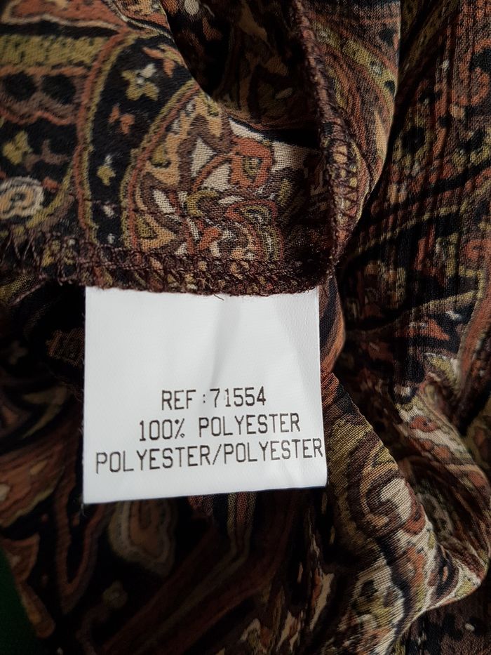 Chemisier voile transparent motifs cachemire marrons et noirs, aisselles 51 cm, Celaia, taille 42 - photo numéro 5