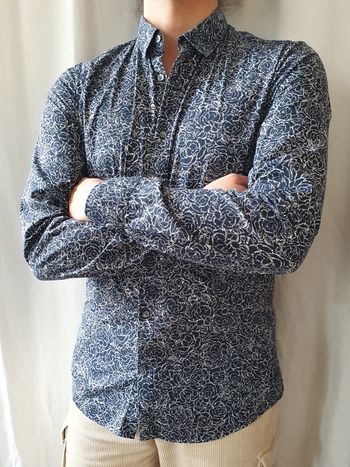 Chemise bleue à motifs easy slim - Brice - Taille M