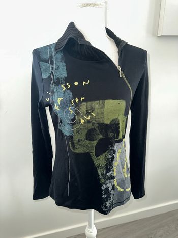 Blouse noire bleue et verte col asymétrique cyberpunk T40 L