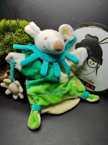 Doudou marionnette souris doudou et compagnie soleil vert blanc Turquoise Jaune 