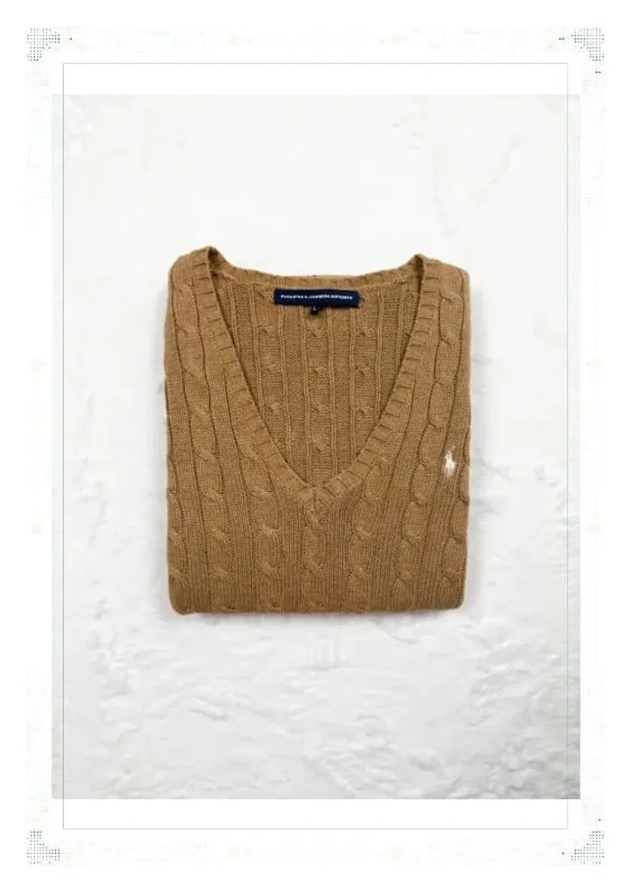 Ralph Lauren pull col V torsadé beige femme taille L coton - photo numéro 14