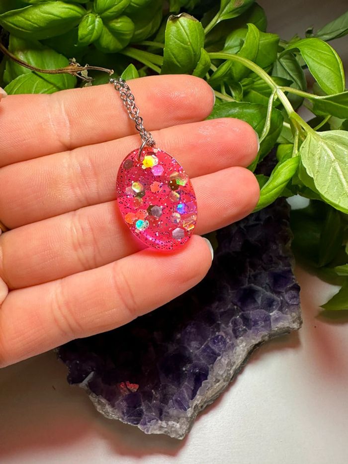 Pendentif gros arrondie résine et paillettes - photo numéro 4