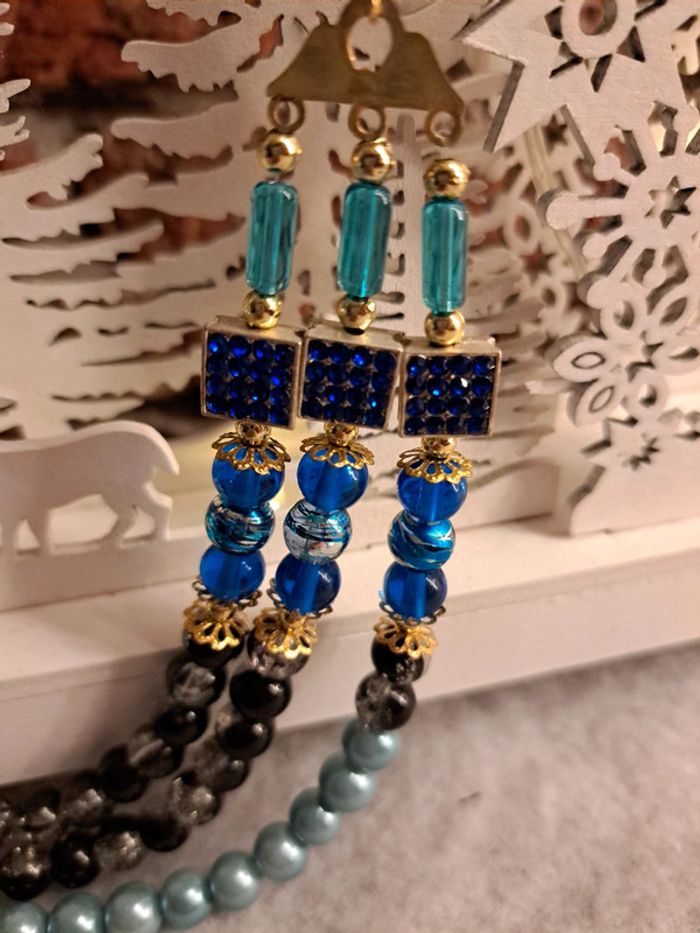 Collier multi rang bleu doré et noir - photo numéro 6