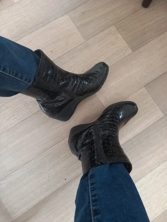 Bottines vernis noir cuir croco T38 - photo numéro 7