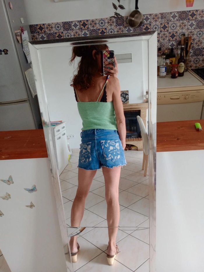 Débardeur femme XS en crochet menthe c85 - photo numéro 6
