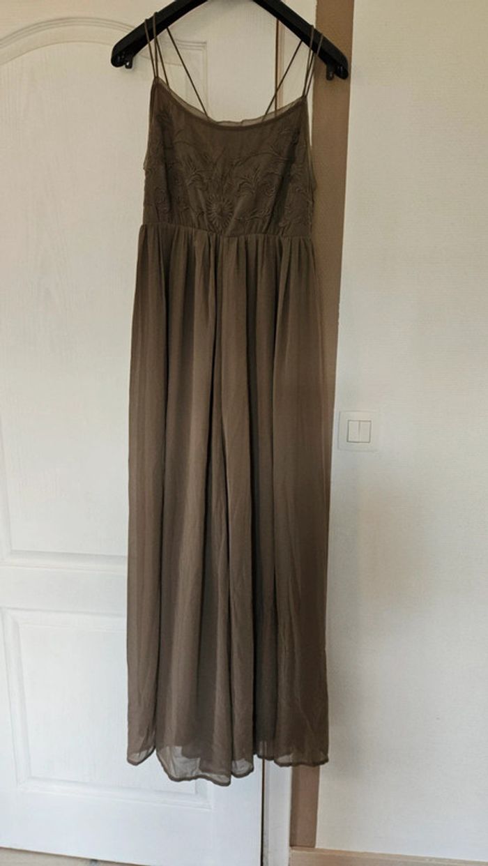 Magnifique robe longue à bretelles, brune kaki, Kiabi, taille 40