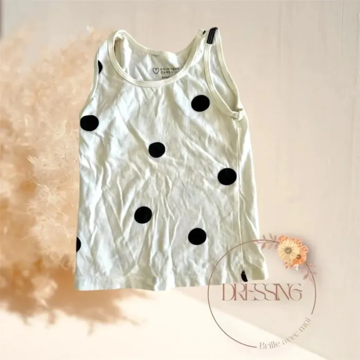Débardeur blanc à petit pois noir été fille 24/36 mois