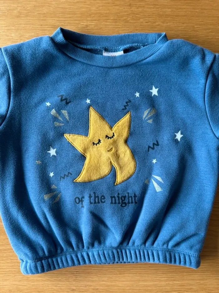 Pyjama molleton et coton 2 pièces ML bleu/blanc avec étoile - Taille 4 Ans - photo numéro 5