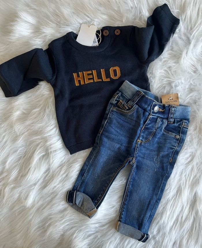 NEUFS  (non portés )🏷🏷🤩😍 superbe  ensemble pull et jeans 3 mois garçon 💙🤎🏷