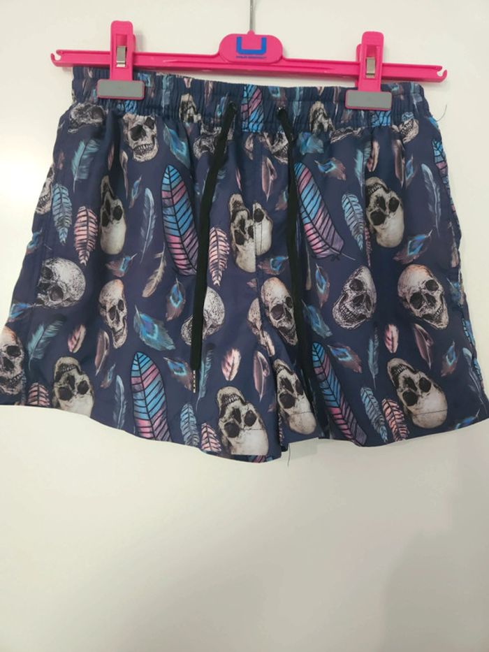Short de bain ado S | Bikki Beach | Motif tête de mort & plumes