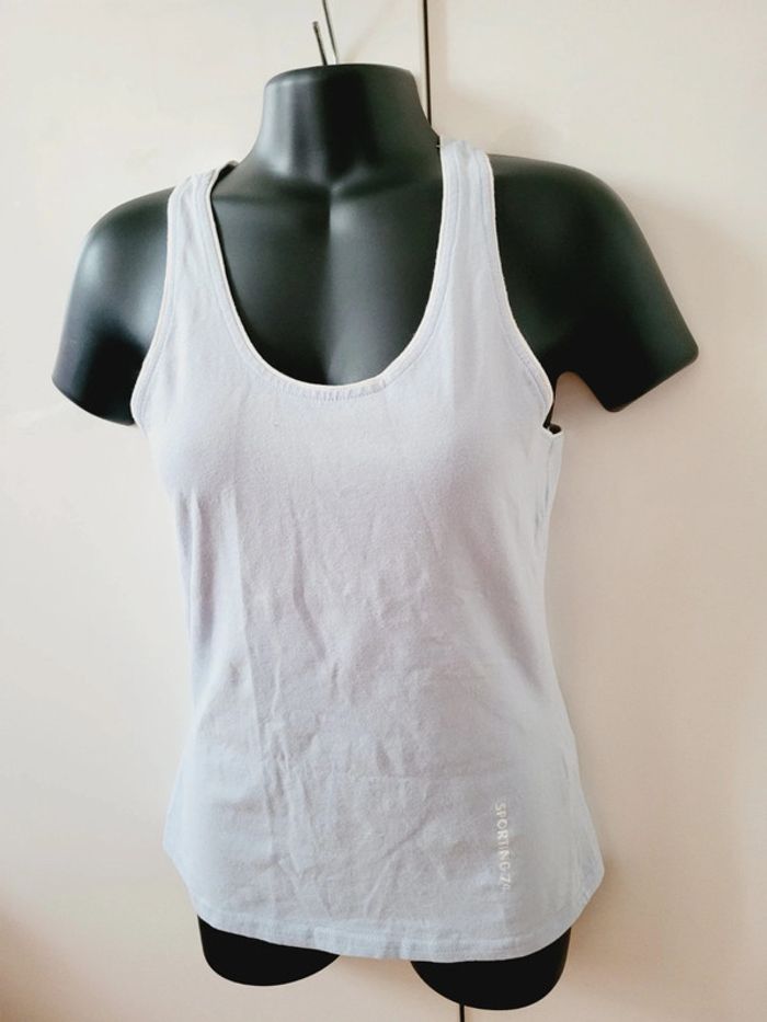 Haut Top tee shirt débardeur bleu ciel pastel blanc Mim taille XS 34 en 100% coton coquette - photo numéro 3