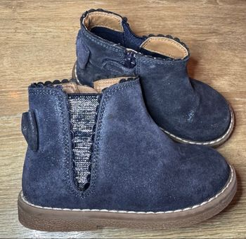 Bottines en cuir bleu marine à paillettes Vertbaudet