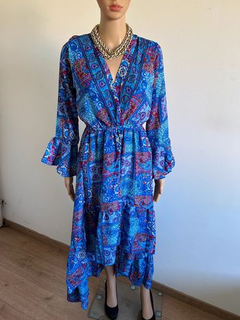 Robe longue bleue neuve en soie Corte Hindu taille unique