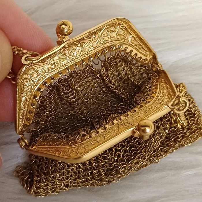Bourse vintage en maille de métal doré - photo numéro 5