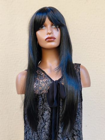 Perruque à frange cheveux long noir