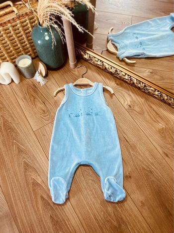 Taille 3 mois pyjama velours sans manche garçon Petit Bateau bleu clair * lapins * 💙