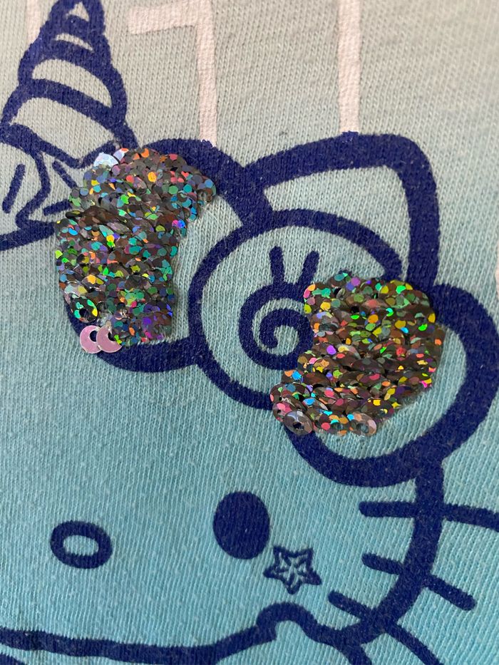 T-shirt bleu délavé sirène sequins 4 ans Hello kitty - photo numéro 3