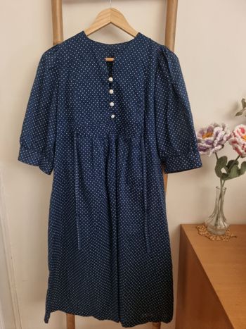 Robe longue vichy bleu marine coton vintage taille M