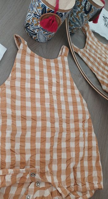 Salopette short à carreaux - 100% coton - 2 ans