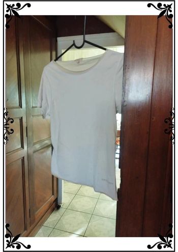T-shirt blanc col rond beige taille M/38