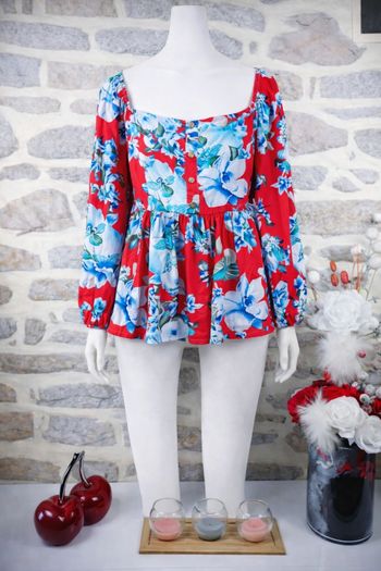 Top péplum fleuri rouge et bleue Femme taille 54 marque Boohoo 🌺 
