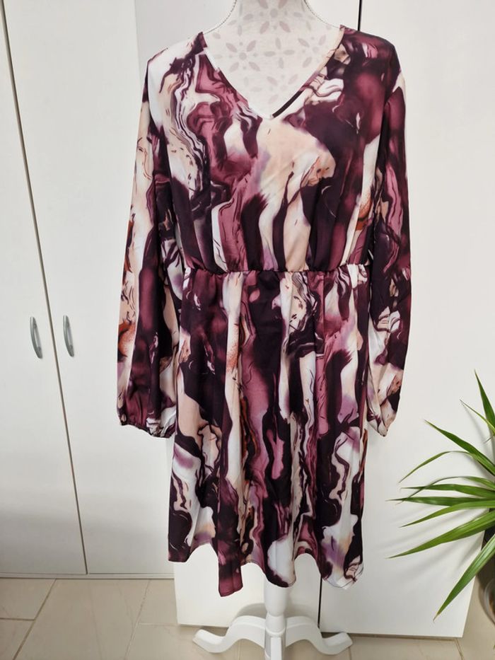 Robe Tie Dye Marbrée Violet Prune Crème - photo numéro 2