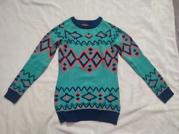 Pull style montagnard bleu et orange John Baner taille 32/34