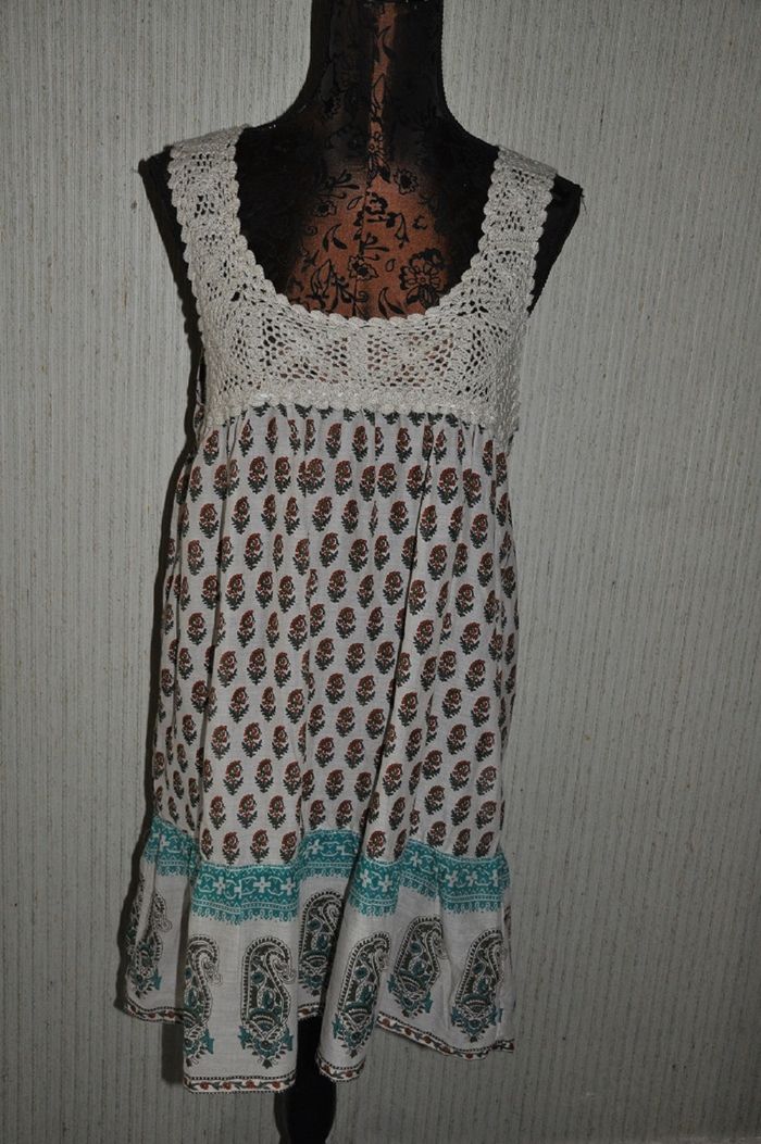 Tunique ethnique mousseline et macramé - Mim - T.42 - Neuve