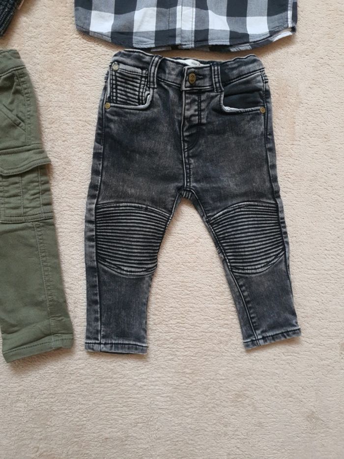9/12 mois lot mi saison garçon jean slim motard et cargo slim pull maille et chemise carreaux - photo numéro 3