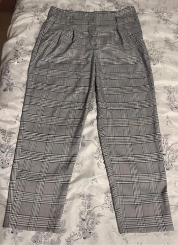 Pantalon à pinces droit, motif écossais noir