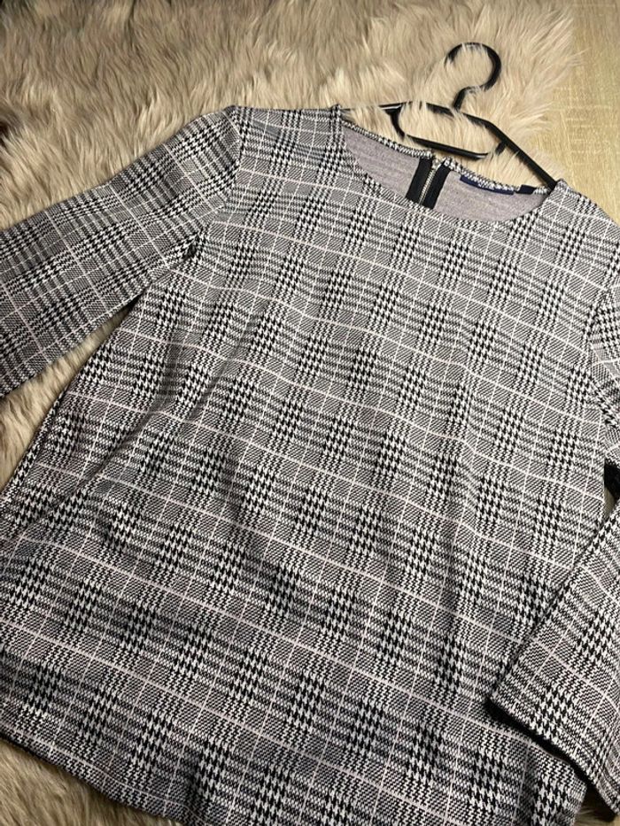 Blouse blanc et gris motif prince de galles Kiabi Taille M / 38