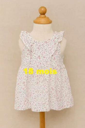 Robe blanche motif fleur rose grise Gémo Taille 18 mois