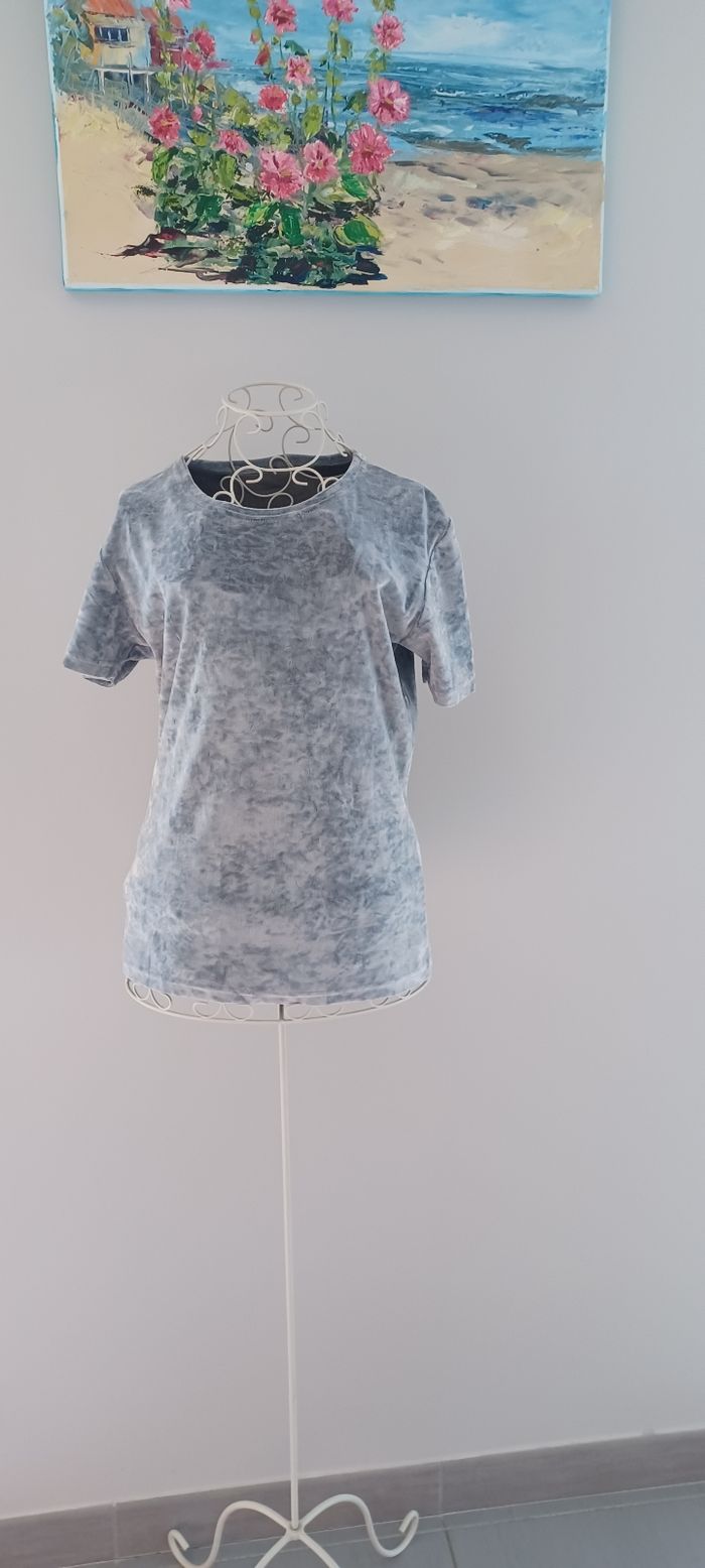 T shirt aspect velours gris clair