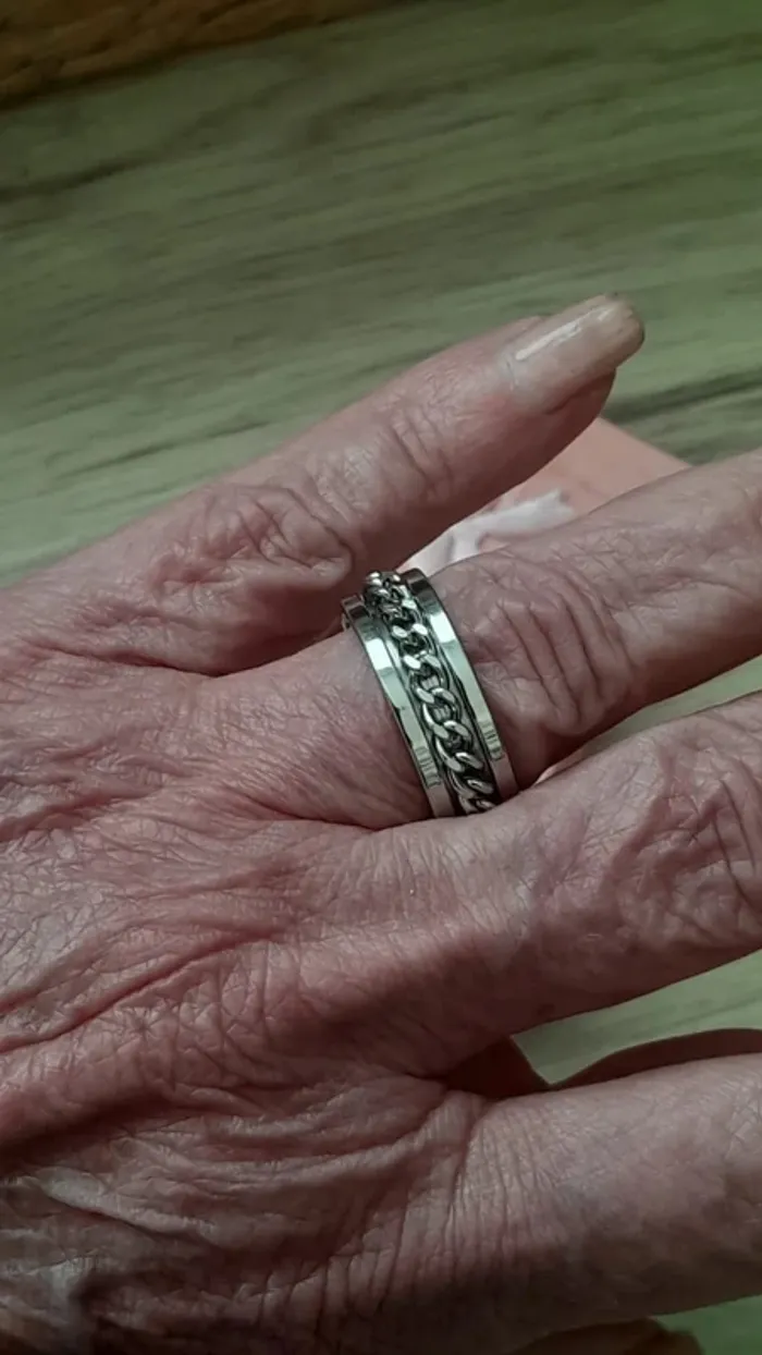 Bague anneau avec chaine, pour homme ou pour femme en Titane argentée, taille 60 - photo numéro 4